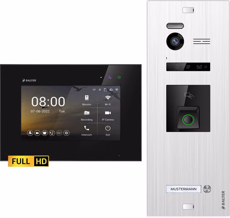 Videocitofono Balter EVO HD con impronta digitale e RFID per case monofamiliari, 1x monitor