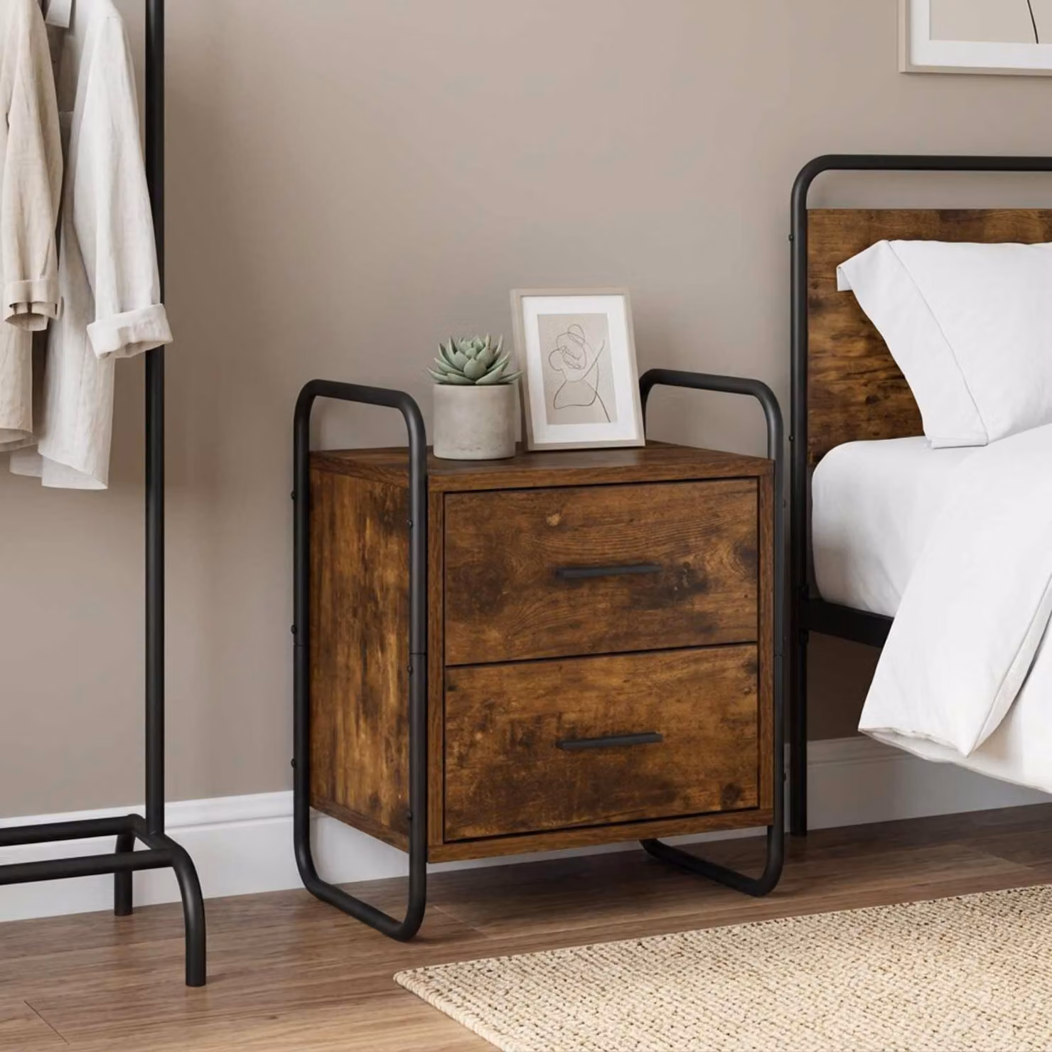 vidaXL Mobiletto da Letto Appeso Moderno in Rovere Fumo e Nero L 40 cm x P 30 cm x H 50 cm