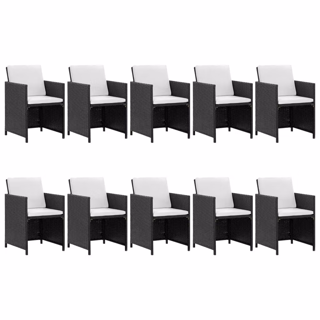 Set da Pranzo da Giardino 11 pz con Cuscini in Polyrattan Nero