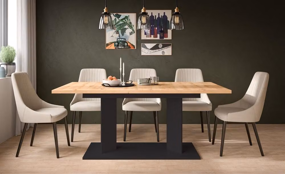 xonox.home Tavolo da pranzo Gustav nero/ finitura rovere Artisan L/A/P: 220x76x100 cm