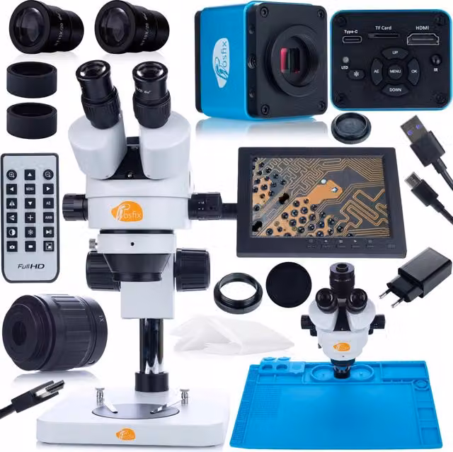 Set Microscopio Professionale Rosfix Mercury Pro con Telecamera, Display 8 pollici e Tappetino in Silicone, Testa Trinoculare, Colore Bianco – 1