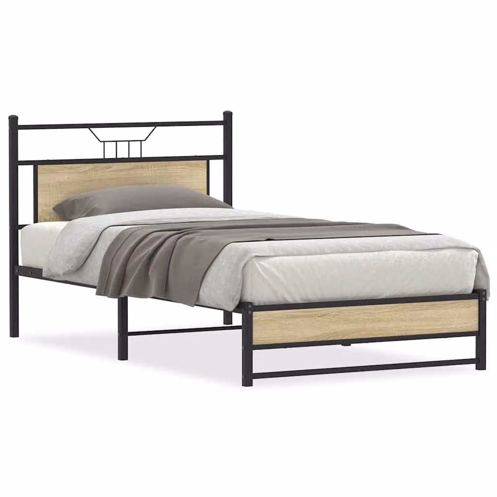 Giroletto senza materasso vidaXL in Rovere Sonoma e metallo, L: 113 cm, P: 207 cm, H: 91,5 cm