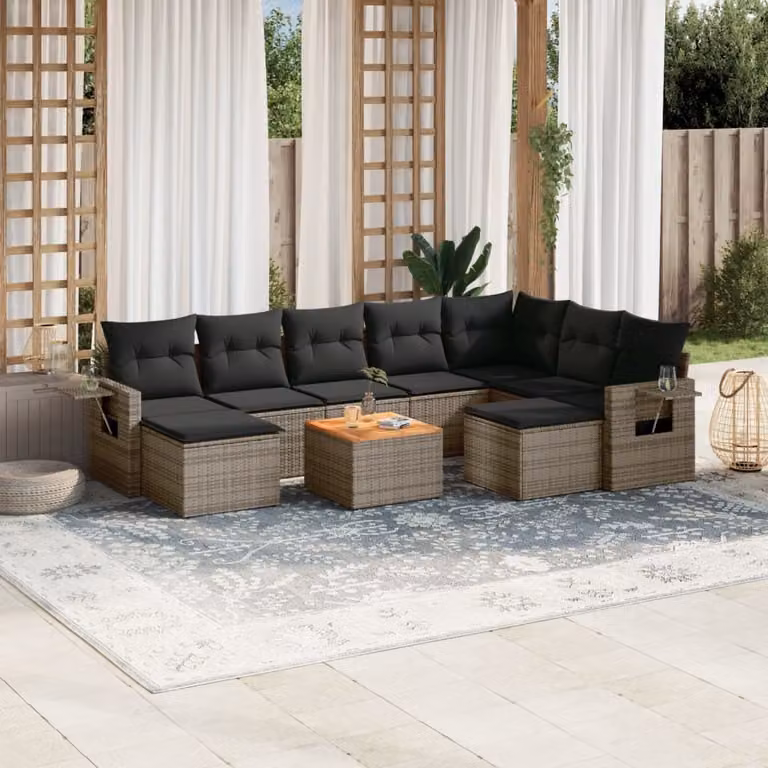 Maison Exclusive - Set Divano da Giardino 10 pz con Cuscini Grigio in Polyrattan