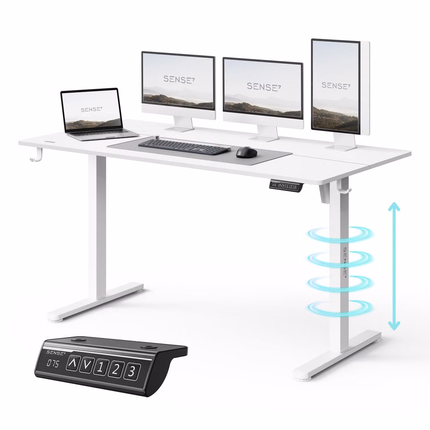 SENSE7 NOJO LIGHT Scrivania regolabile in altezza, elettrica, 140x70 cm, bianca, scrivania da gaming, scrivania per computer, scrivania in piedi, scrivania Memory, scrivania per PC