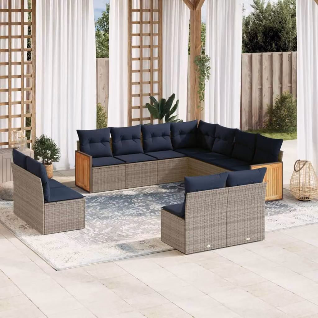 Maison Exclusive - Set da giardino 11 pezzi con cuscini, grigio, polyrattan