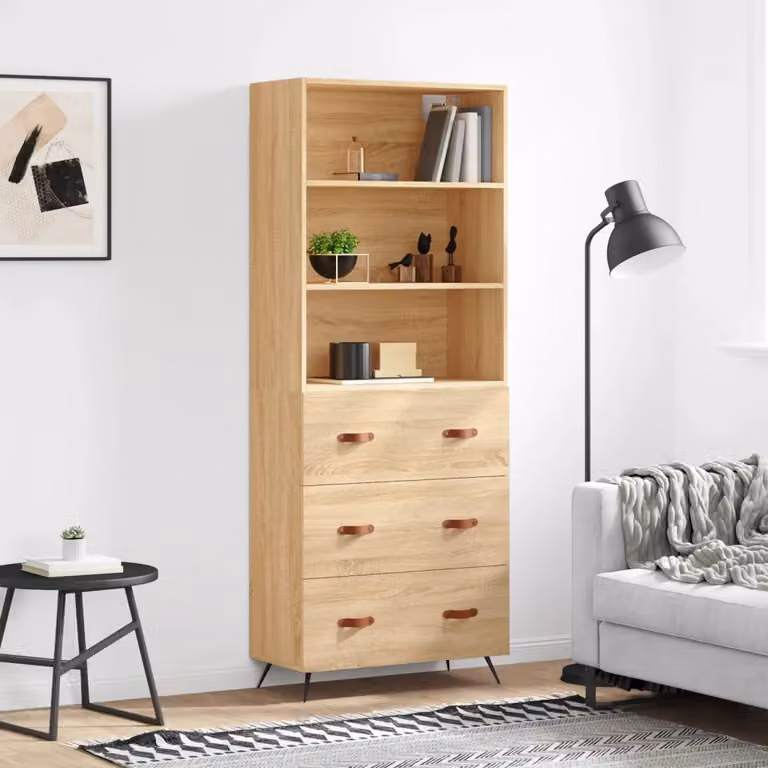 Credenza moderna vidaXL in legno multistrato color rovere sonoma, L 69,5 cm x P 34 cm x H 180 cm