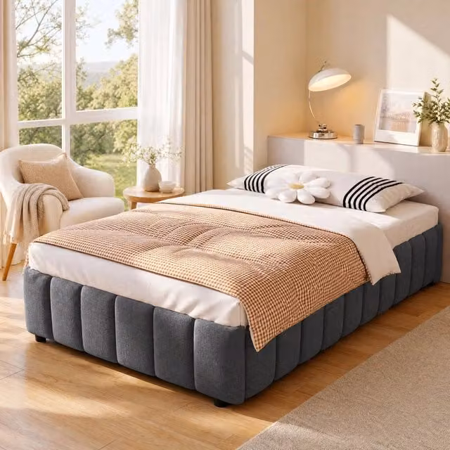 Letto contenitore idraulico 90x200 cm senza testiera in lino grigio