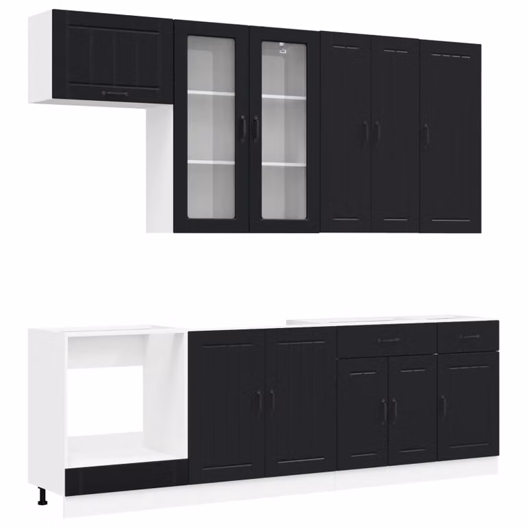 vidaXL Unità Cucina Moderna LUCCA 8 Pezzi Nero Opaco con Ante in Vetro e MDF