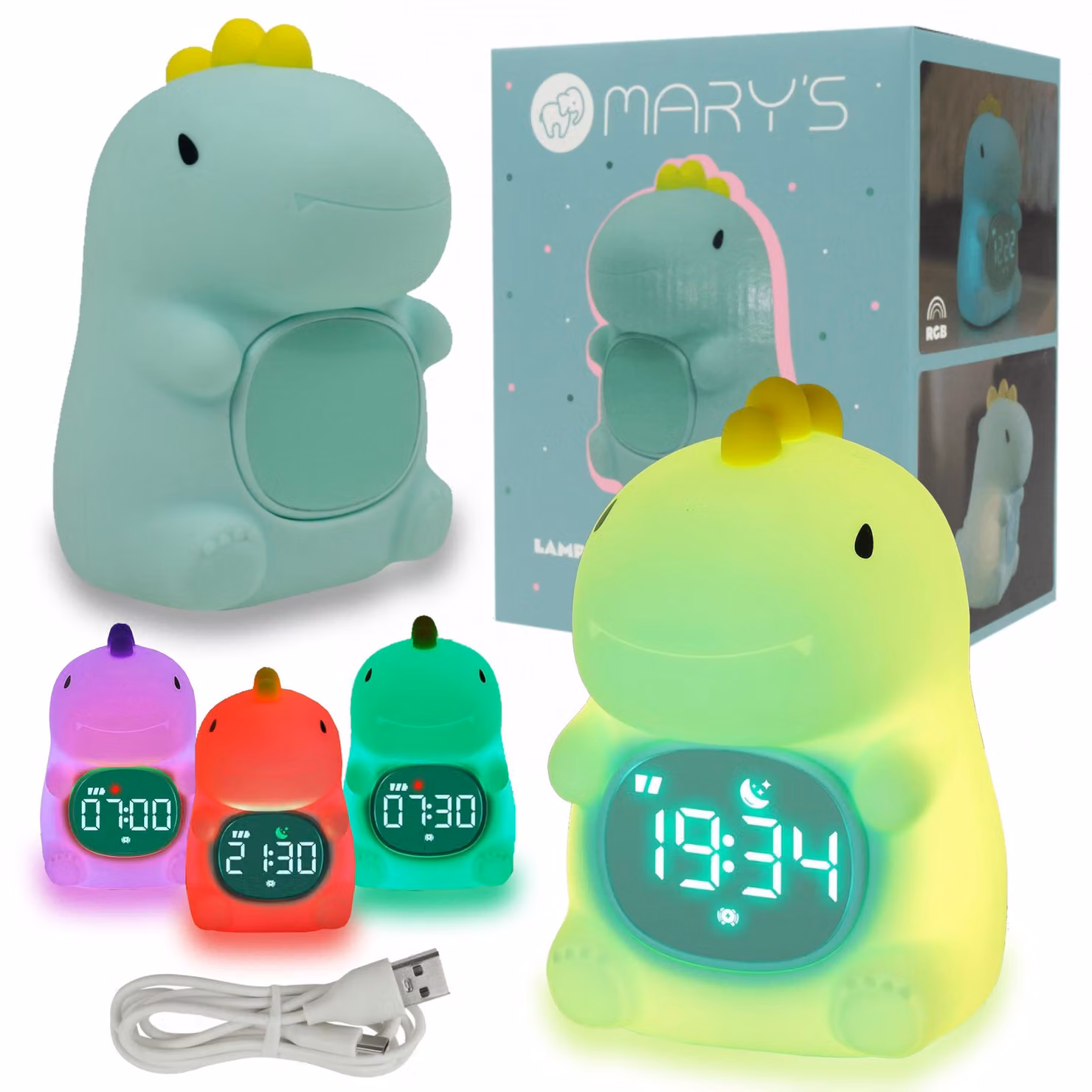 Mary's LED RGB Dino Luce notturna con sveglia per bambini Carino 3000K