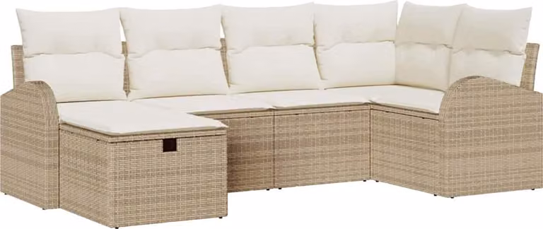 Set Divano da Giardino con cuscino 6 pcs Beige Poly Rattan