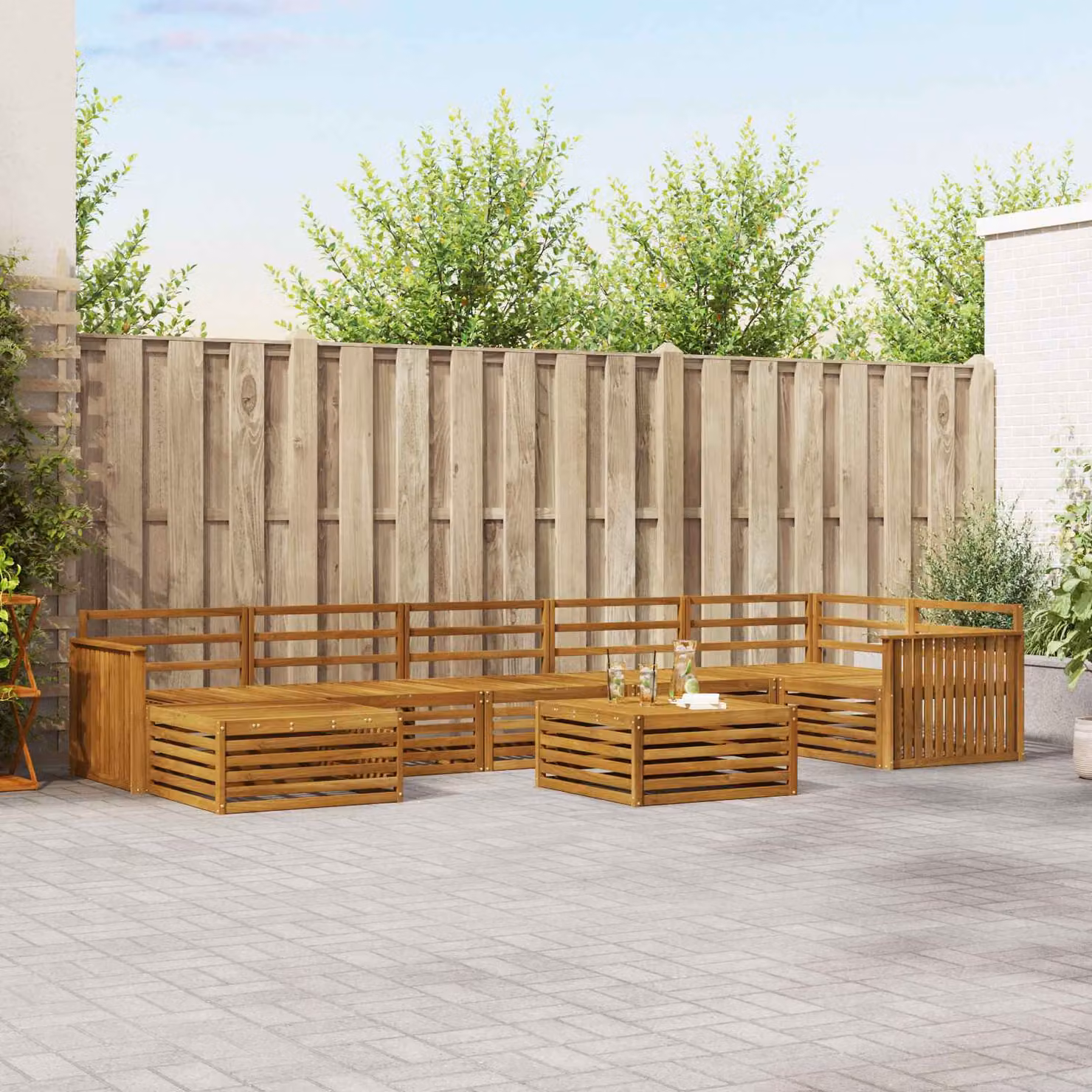 Set di divani da esterno vidaXL 8 pz in legno di acacia marrone con cuscini e tavolino da caffè
