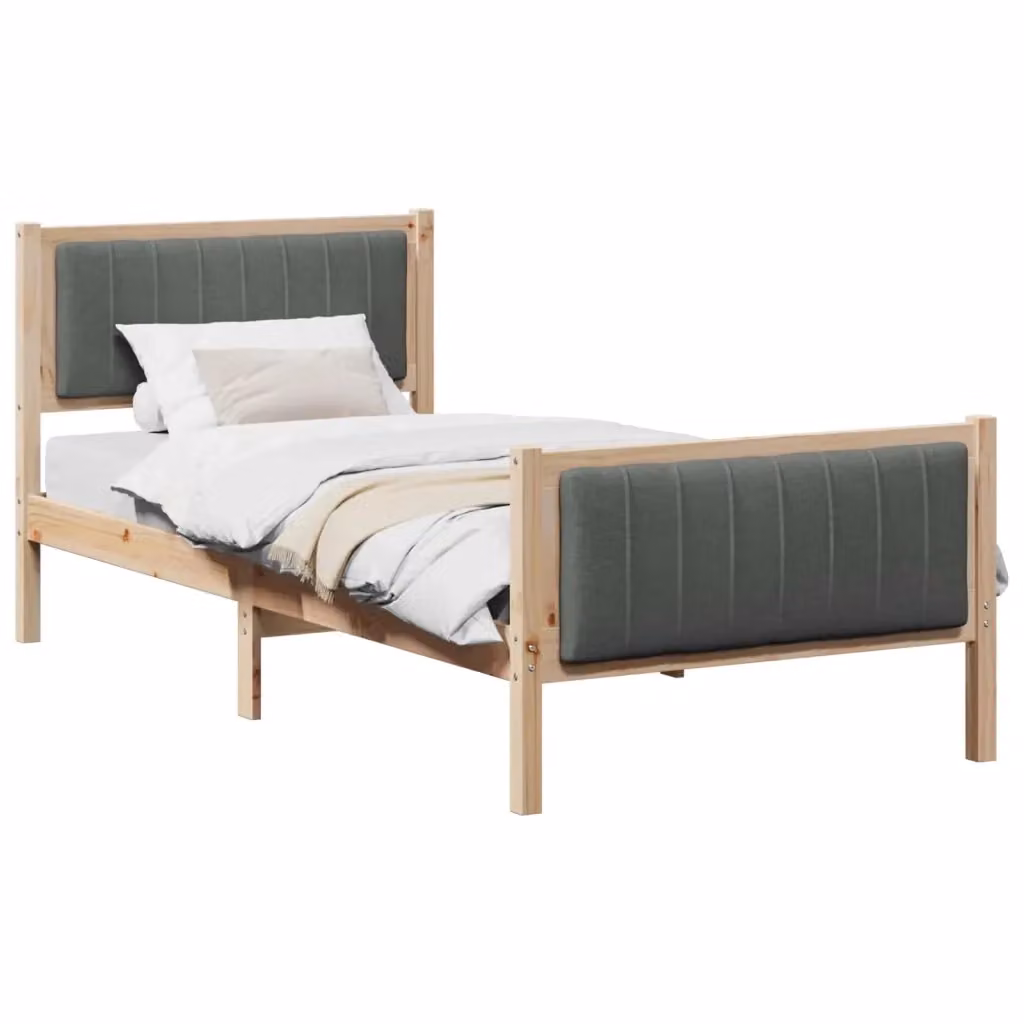 Struttura letto con giroletto in legno di pino e tessuto, marrone e grigio scuro, L/P/H: 90 x 200 cm – 2