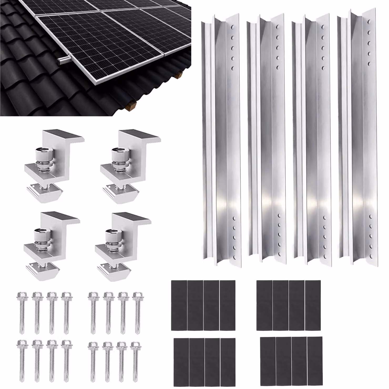 Set di 4 supporti per pannelli solari, guide di montaggio per impianti fotovoltaici, guide di montaggio in alluminio