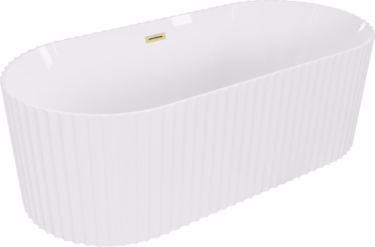 Mexen Paola vasca da bagno autoportante scanalata 170 x 80 cm, bianco lucido, troppopieno oro spazzolato - 52721708000-55