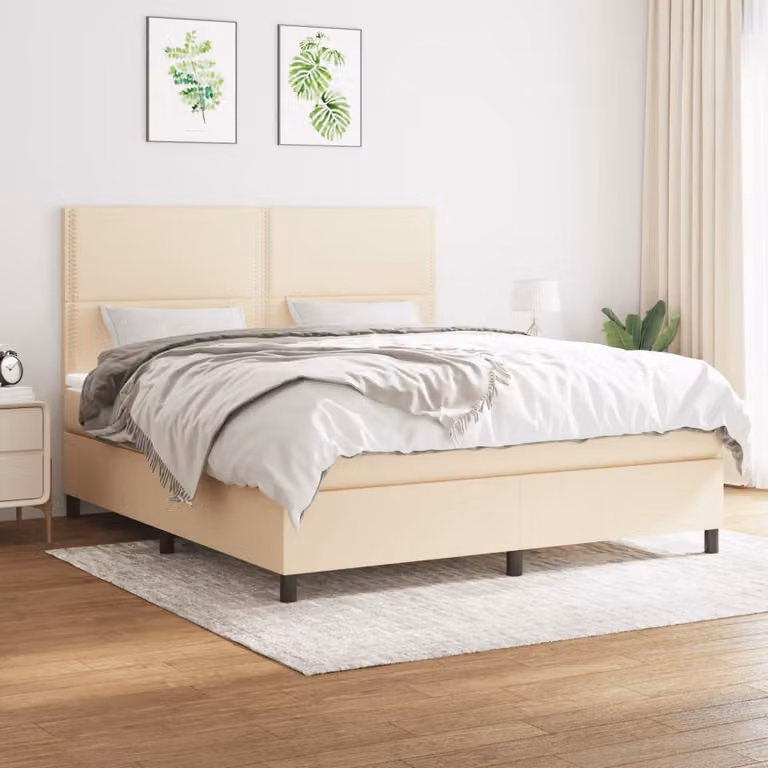 vidaXL Letto con Giroletto a Molle e Materasso in Tessuto, Beige e Bianco, L/P: 180 x 200 cm