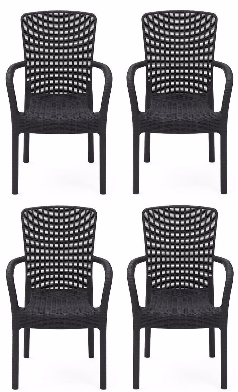Sedia con aspetto rattan, schienale alto, disponibile nei colori nero, marrone e antracite