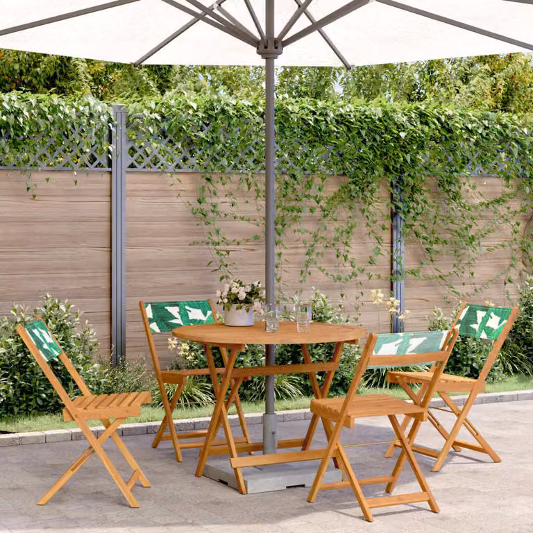 Maison Exclusive - Set da pranzo da giardino a 5 pezzi in tessuto e legno massello con motivo a foglie