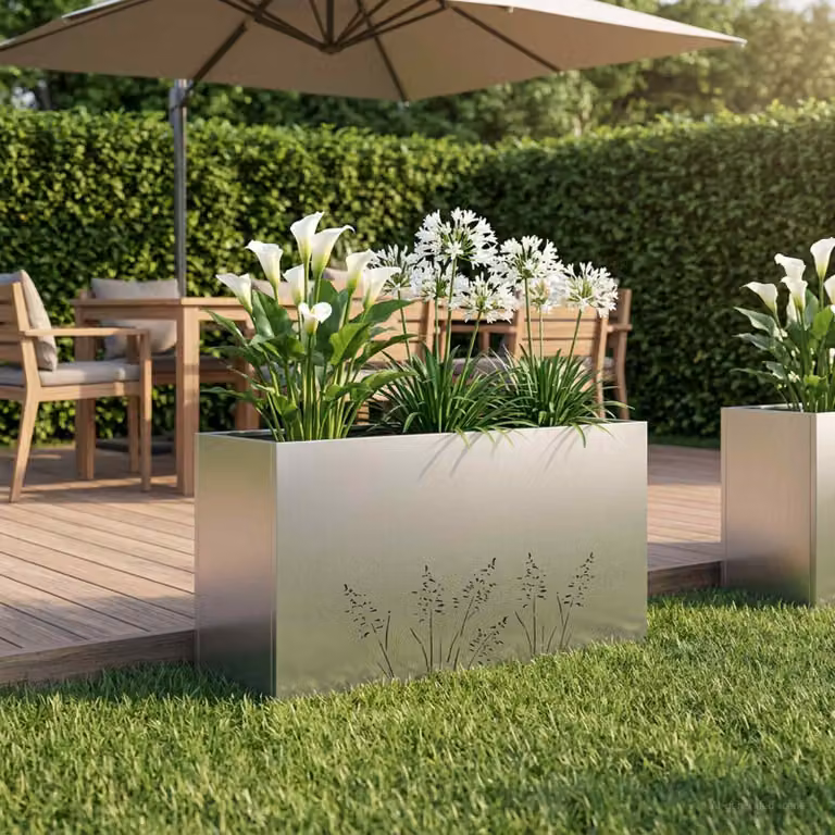 Vaso da giardino vidaXL in acciaio zincato Argento L: 100 cm, P: 30 cm, H: 49 cm