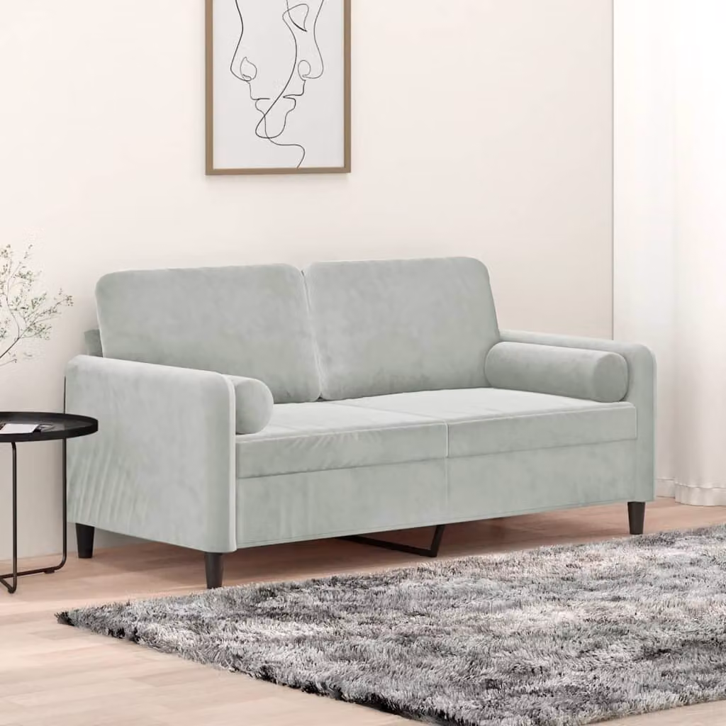 vidaXL Divano a 2 Posti Moderno in Velluto Grigio con Cuscini e Rivestimenti Rimovibili