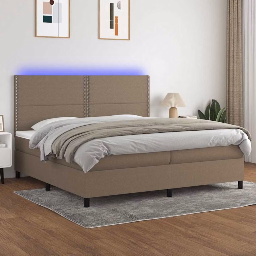Letto Ibrido con Materasso e Illuminazione LED vidaXL in Tessuto, L/P: 200 x 200 cm – 1