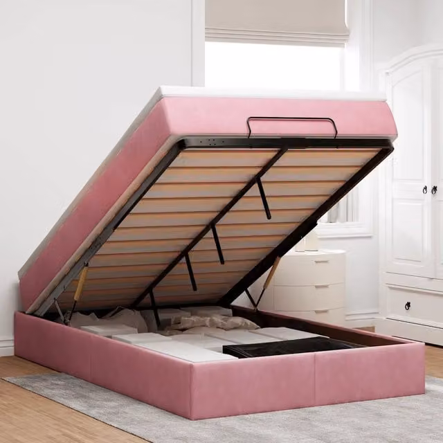 Letto con contenitore a sollevamento vidaXL in velluto rosa e bianco L/P/H: 200 x 120 x 23,5 cm