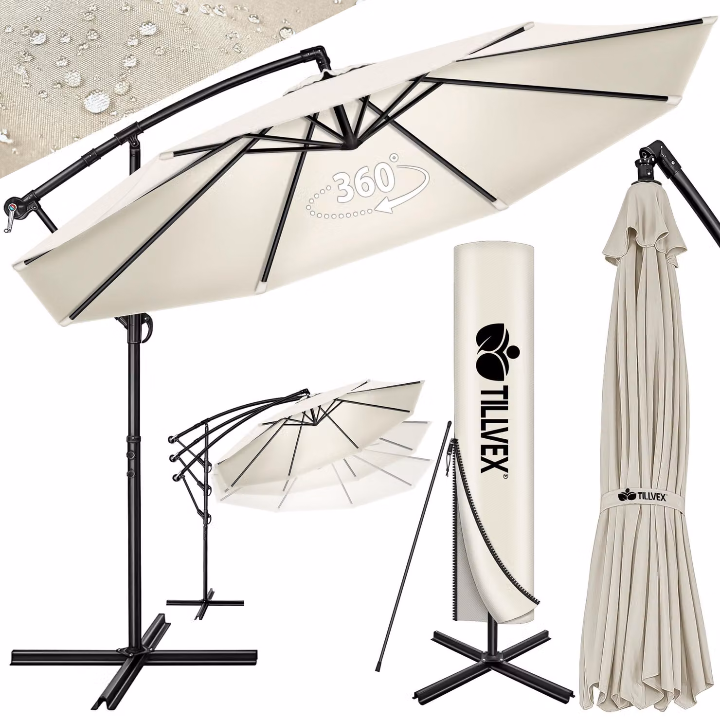 tillvex ombrellone Beige Ø 300 cm ombrellone a sbalzo Ombrellone da giardino Ombrellone da mercato Balcone a manovella Alluminio inclinabile
