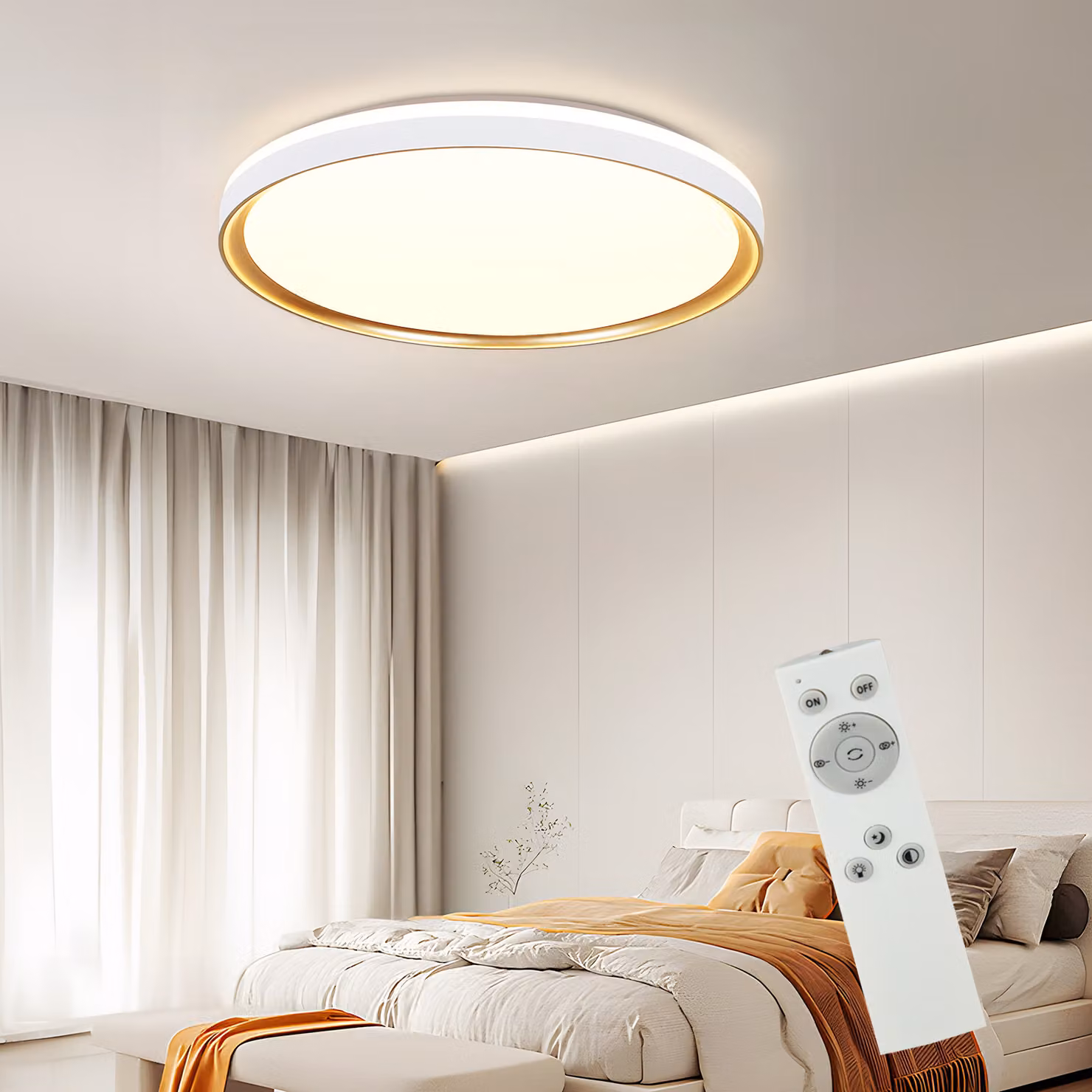 ZMH Plafoniera LED bianca dimmerabile da soggiorno con telecomando 32W CCT Ø30cm rotonda moderna da camera da letto