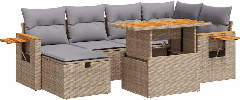 Set Divano da Giardino 8 pz con Cuscini Beige in Polyrattan