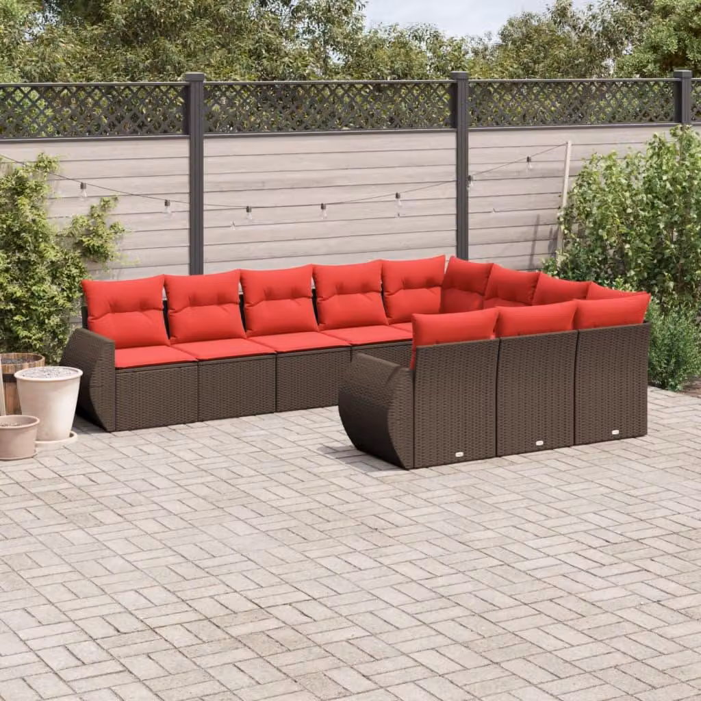 Maison Exclusive - Set da giardino 10 pezzi con cuscini, marrone, polyrattan