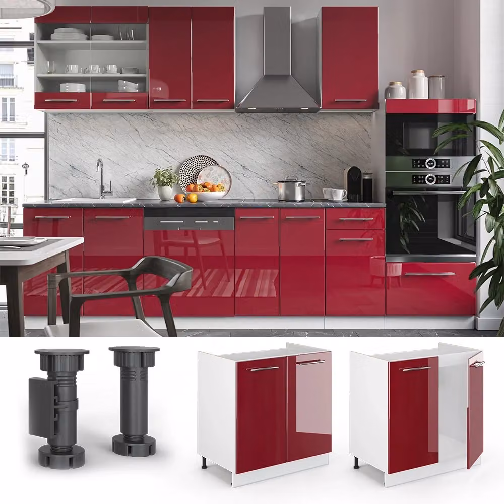 Mobile lavello cucina Fame-Line Vicco bordeaux lucido e bianco con ante a battente L: 80 cm – 2