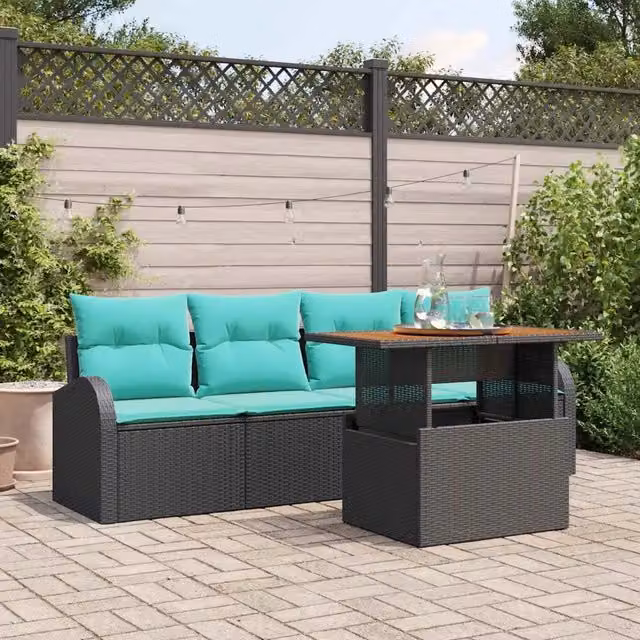 Set Divano da Giardino 5 pz Nero Poly Rattan 3358258
