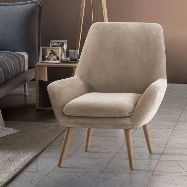 Poltrona Anido Talamo Italia, Poltroncina relax da salotto in tessuto beige, L: 80 cm, P: 70 cm, H: 95 cm