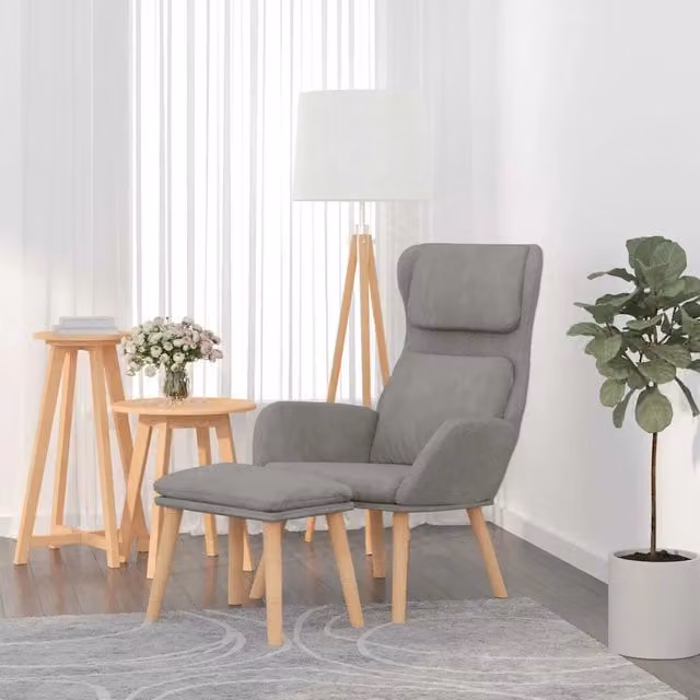 Poltrona Relax con Poggiapiedi in Velluto Grigio Chiaro con Design Moderno e Struttura Integrata