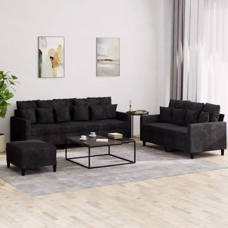 Maison Exclusive - Set divano a 3 pezzi con cuscini in velluto nero