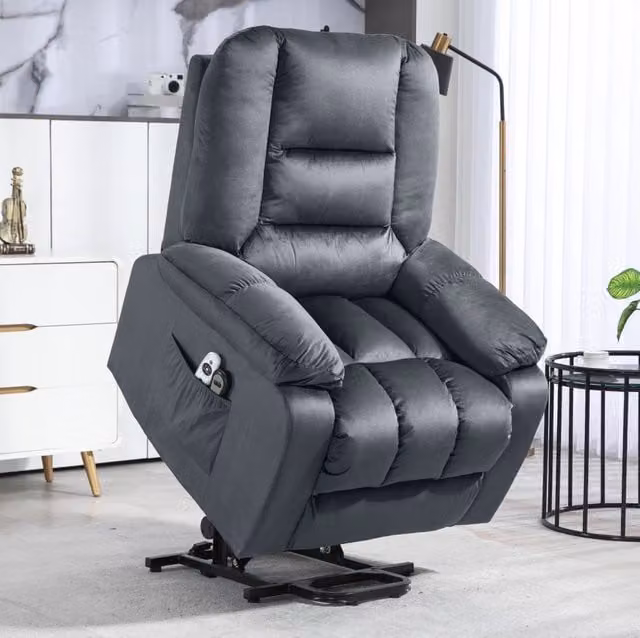 Poltrona relax elettrica ULEVR alzapersona con reclinazione 135¡ã, massaggio vibrante, calore lombare e poggiapiedi grigia