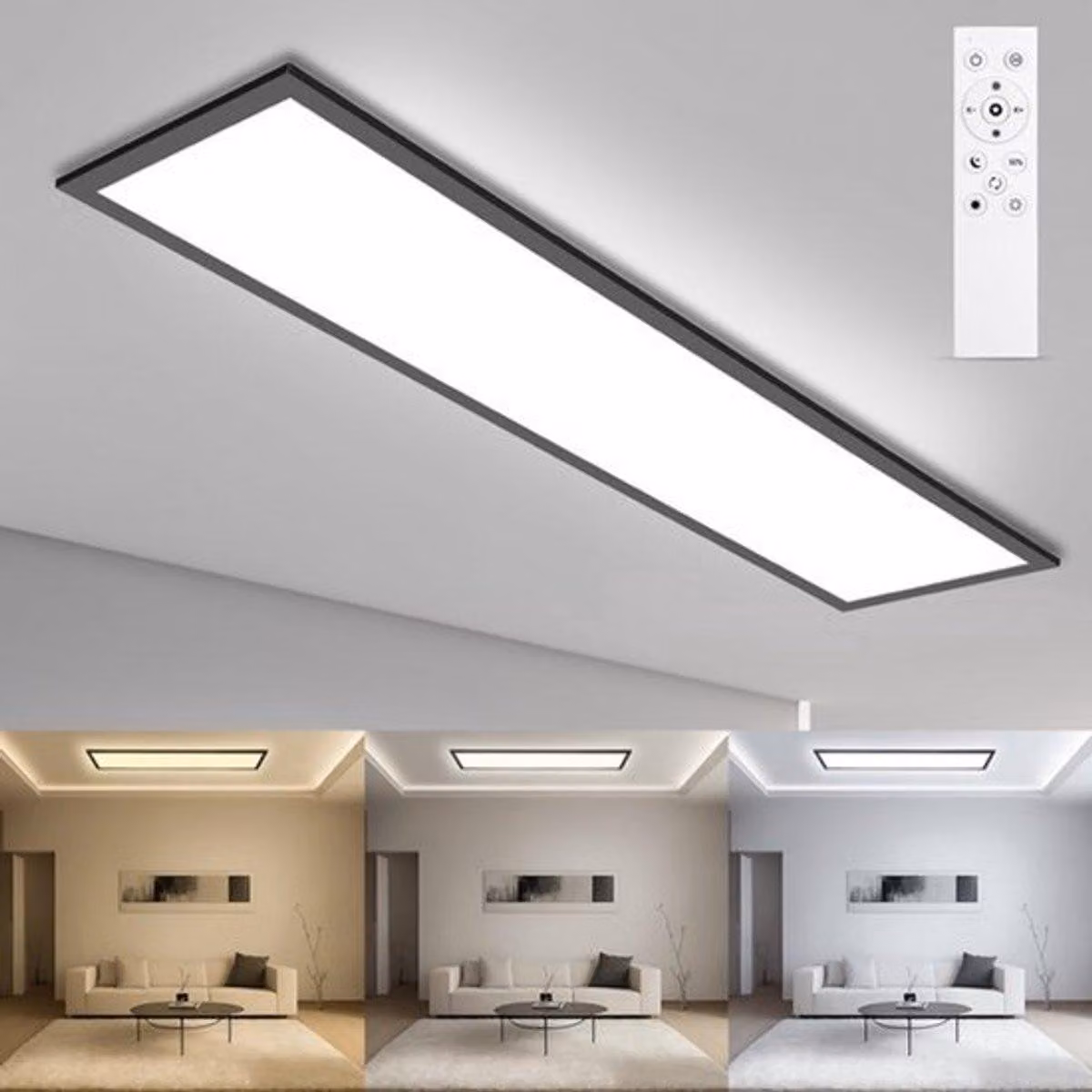 Pannello LED da soffitto, 100x25 cm - 30W - Illuminazione dimmerabile con telecomando - Design moderno