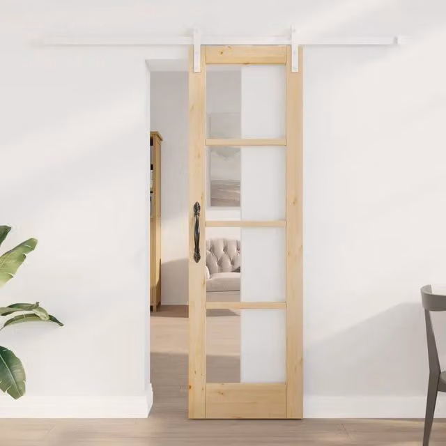 Porta scorrevole moderna vidaXL ORKDAL in legno e vetro, colore naturale beige, L: 61 cm, H: 198,5 cm