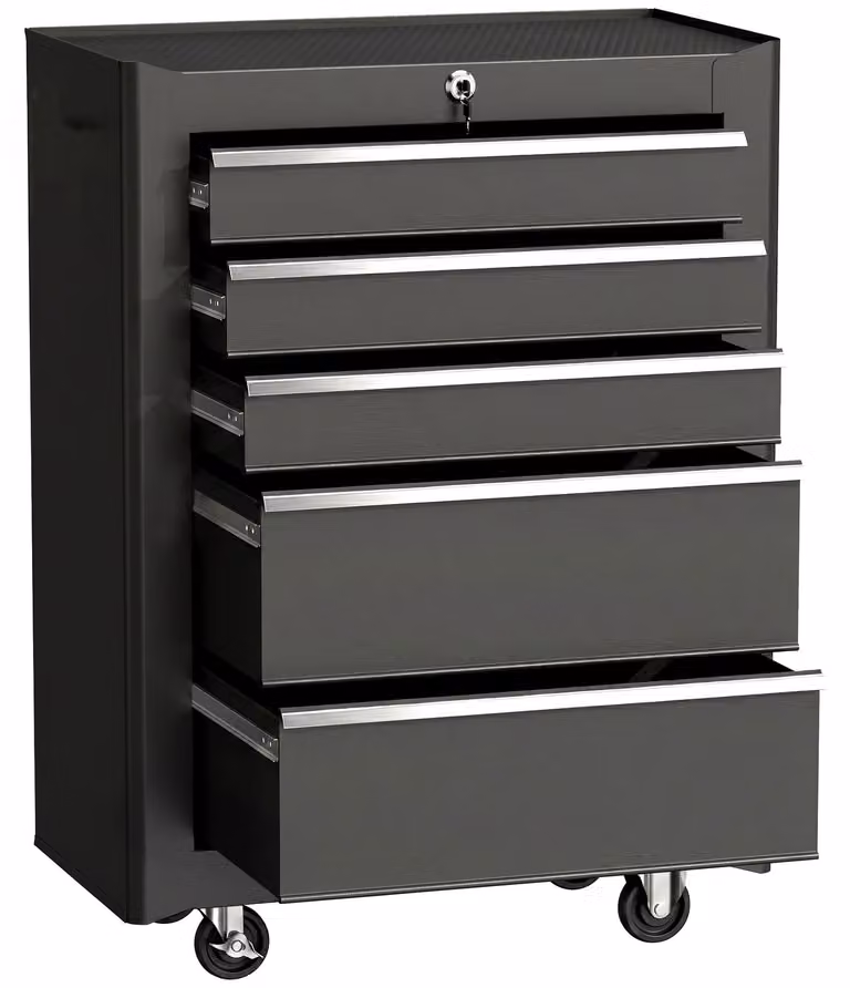 Carrello da officina HOMCOM vuoto con 5 cassetti, 2 chiavi, nero