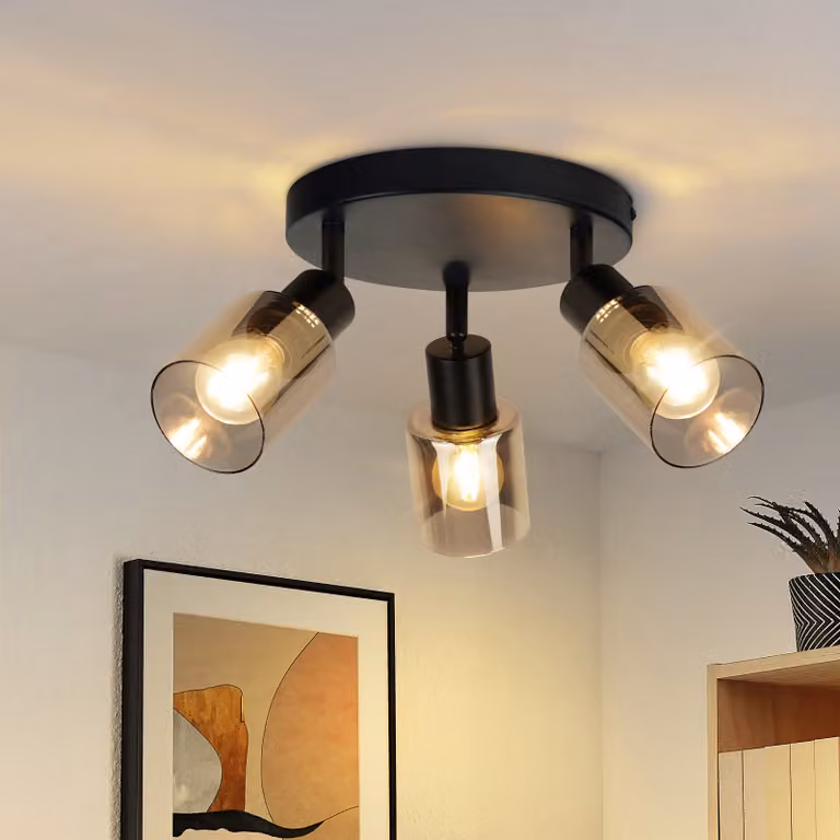 ZMH faretto da soffitto vintage a 3 fiamme industriale plafoniera nera E14 retro faretto da soffitto corridoio in vetro e metallo faretto orientabile per cucina soggiorno senza lampadine