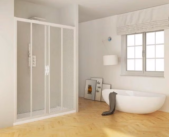 Porta doccia apertura centrale pvc bianco acrilico opaco h.190cm LUCY BIS 150/140 cm