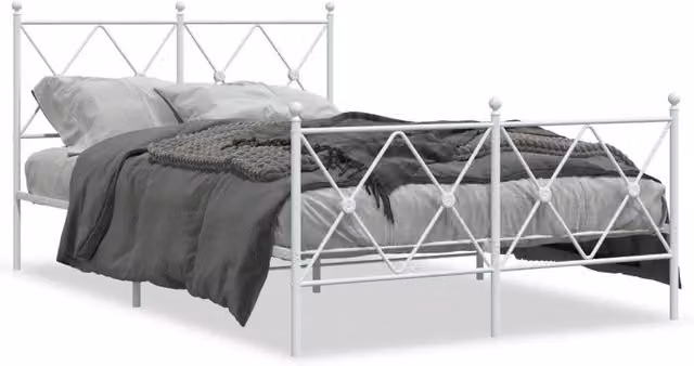 Letto matrimoniale con testiera e pediera in metallo bianco L/P/H: 125 x 196 x 90,5 cm – 1