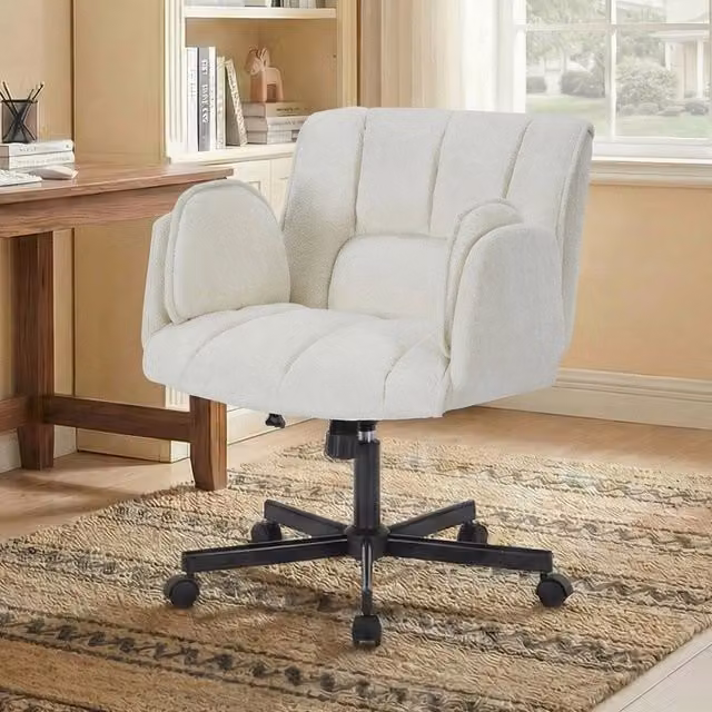 Sedia da Ufficio Girevole MINIMAL Beige con Braccioli e Rotelle, Regolabile in Altezza