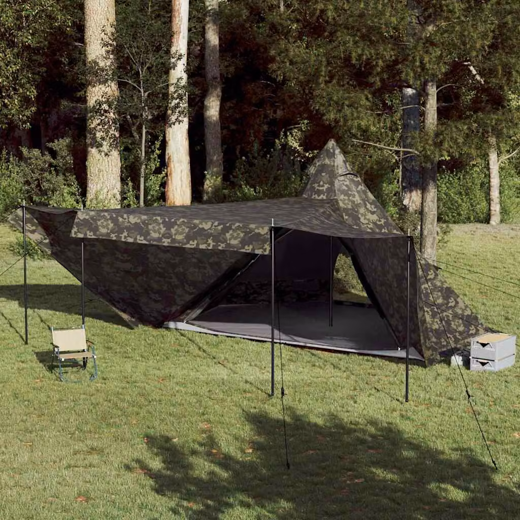 Tenda da campeggio familiare vidaXL per 8 persone, impermeabile, mimetica verde e multicolore in poliestere e fibra di vetro