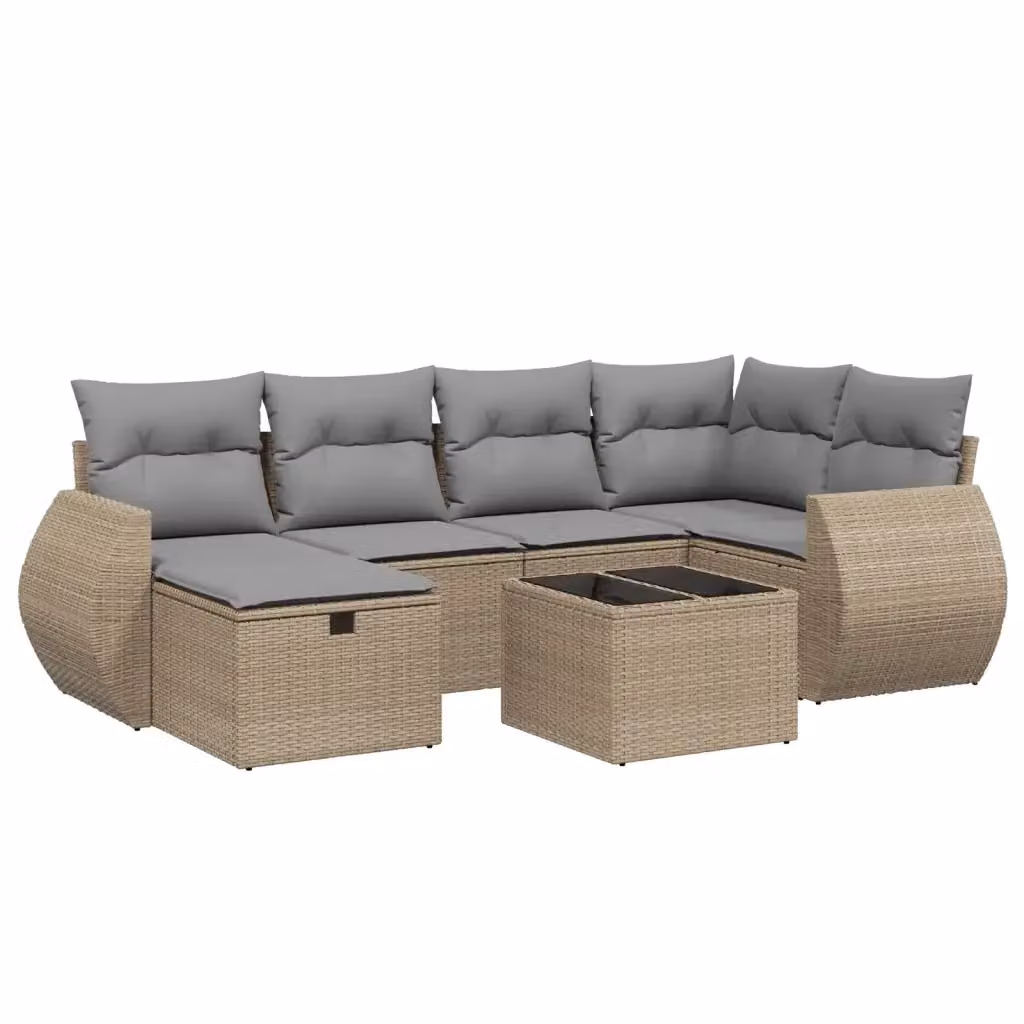 vidaXL Set Divano da Giardino a L 7 pz con Cuscini Beige e Grigio in Polyrattan e Metallo – 2