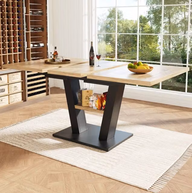 Tavolo da pranzo 118x70x75 cm; allungabile con gambe incrociate; MDF; nero e colore naturale