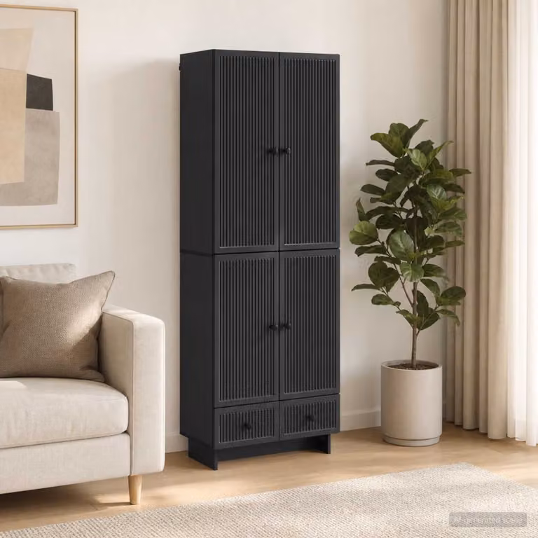 Set di 2 armadi da parete vidaXL in legno MDF nero opaco per soggiorno o giardino, L/P/H: 95 x 34,5 x 66 cm