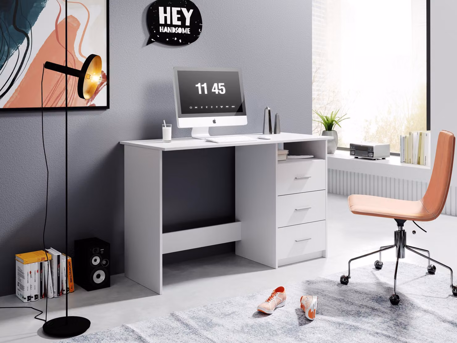 Scrivania >Mack< (L/A/P 123 x 76 x 50 cm) in bianco - 123x76x50cm (LxAxP)