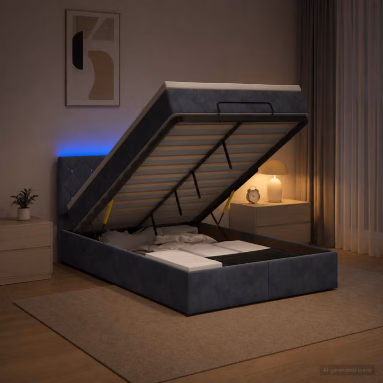 Letto Ottomano con Materasso Ibrido e Illuminazione LED vidaXL, Grigio, L/P/H: 120 x 200 x 88 cm