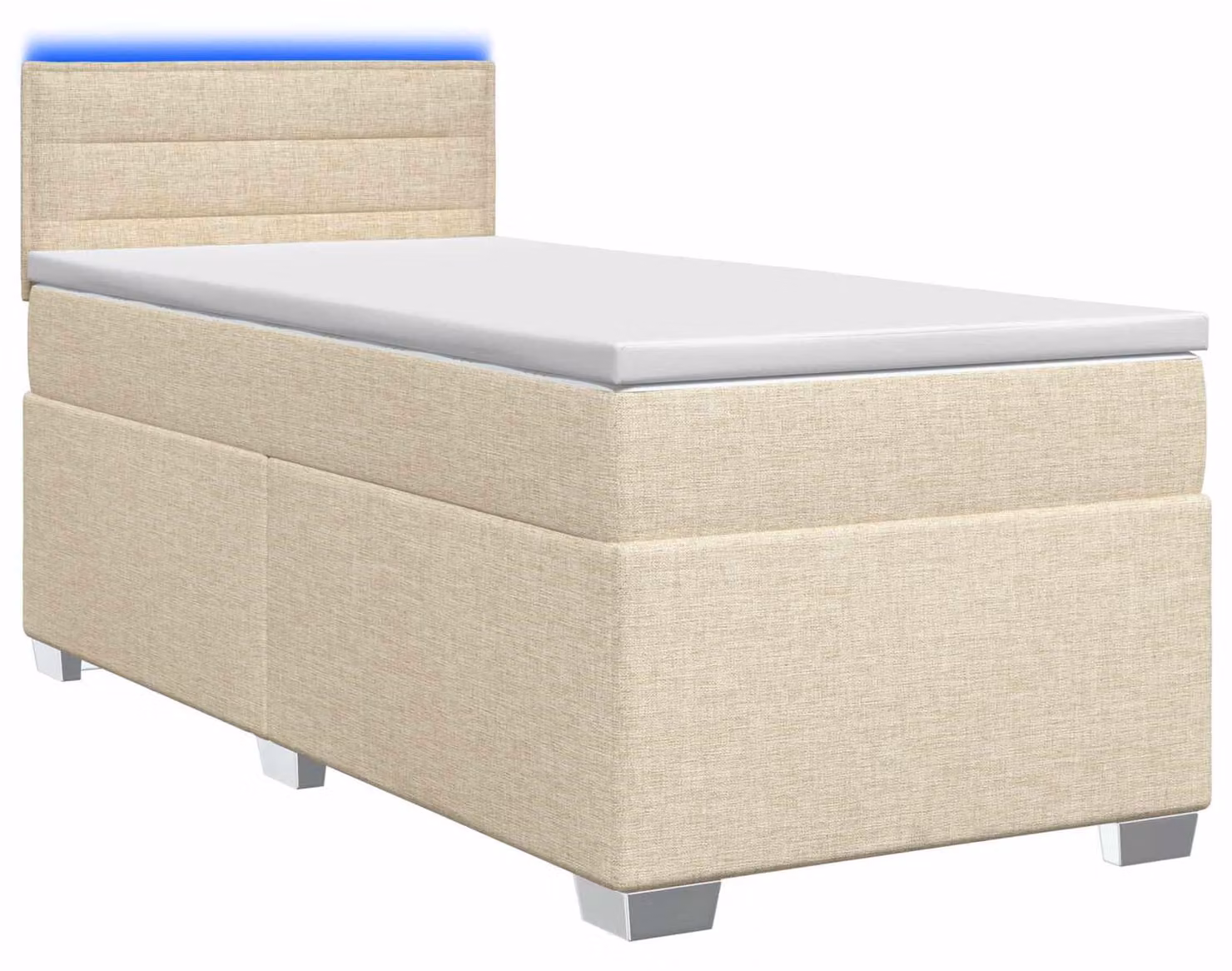 Letto con boxspring, materasso e illuminazione LED, colore crema, dimensioni 100 x 200 cm, rivestito in tessuto