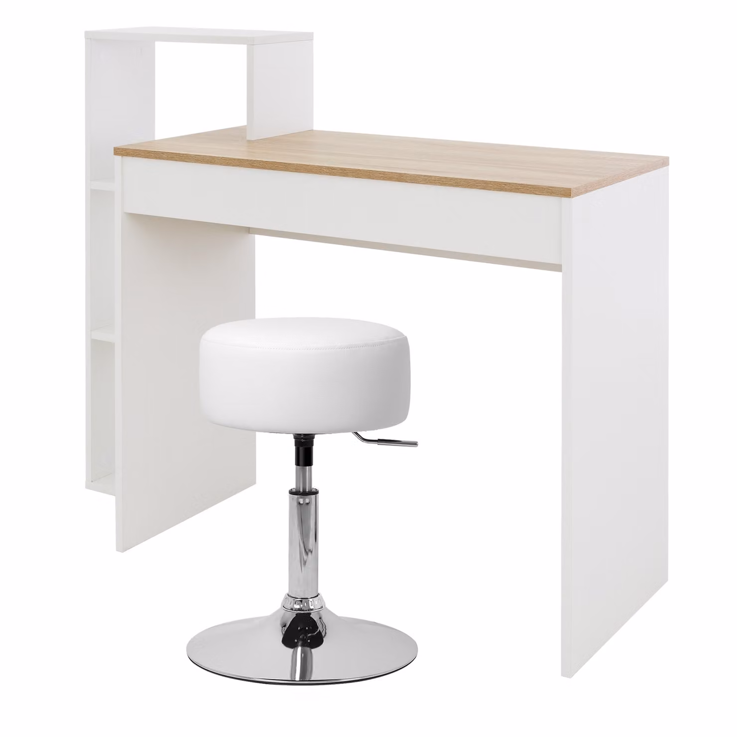 ML-Design scrivania con sgabello, bianco/rovere di Sonoma, scrivania per computer con ripiano, sgabello imbottito sgabello Ø33cm girevole e regolabile in altezza